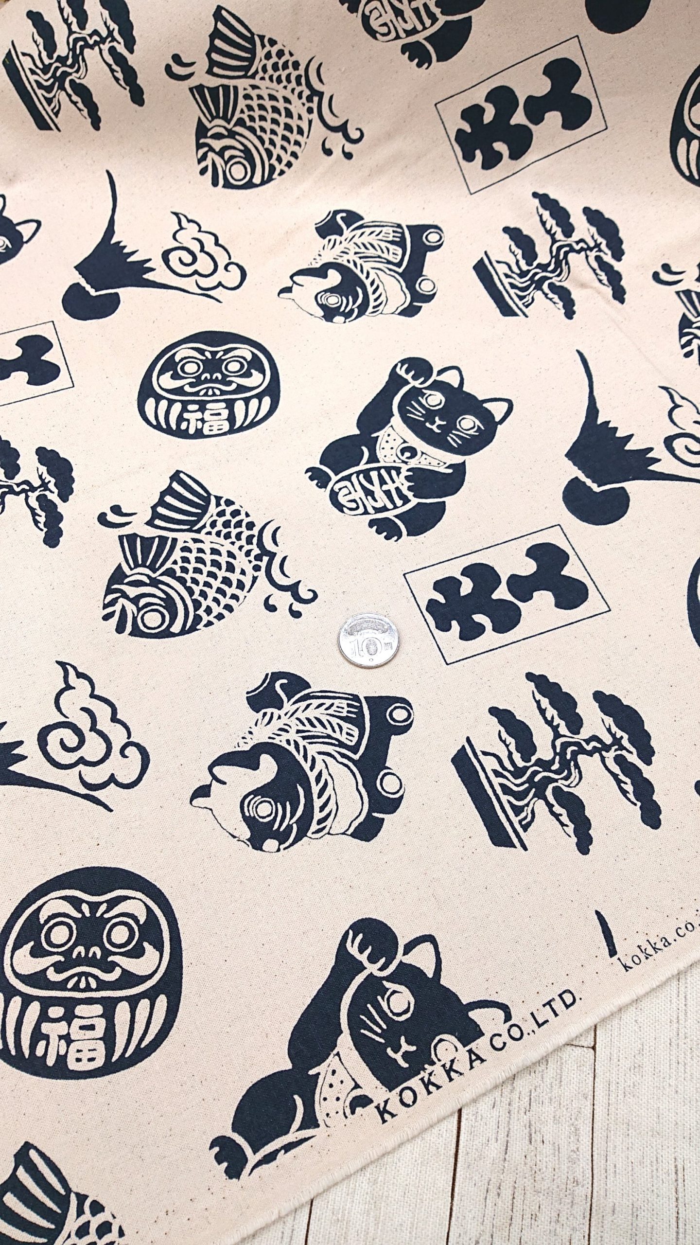 日本KOKKA最新招財貓/富士山/不倒翁文物集版(生成藍)【帆布】