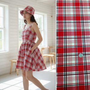 日本綿密先染布格紋紅（中厚薄棉）幅寬145cm