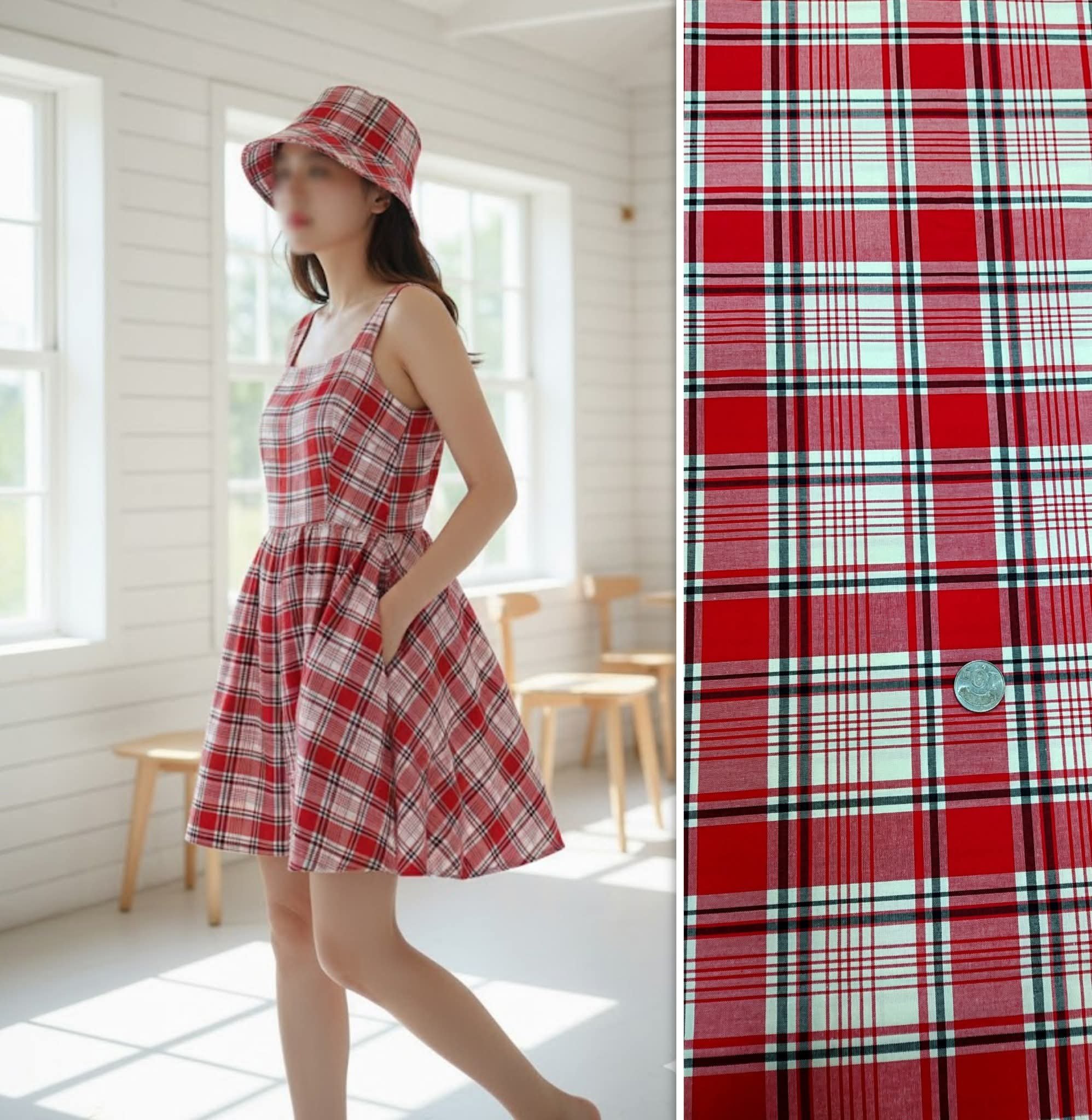 日本綿密先染布格紋紅(中厚薄棉)幅寬145cm